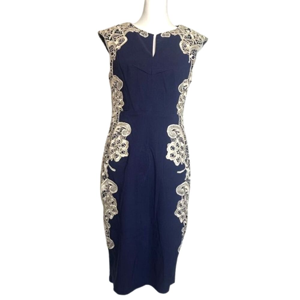 Modcloth Paper Dolls Lace Embordered Dress Womens 10 Stretch Career Cocktail Zip